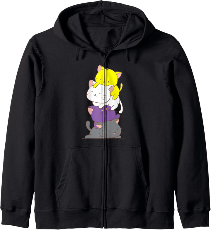 Nicht Binäre Pride-Flagge Niedliche Katze Anime Kunst Kawaii Kleidung Kapuzenjacke