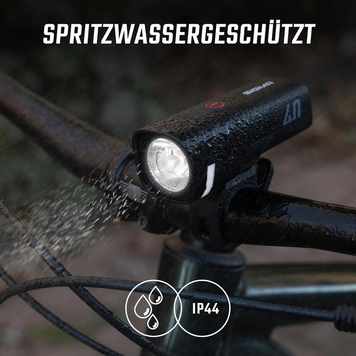 SIGMA Aura 40 | LED Fahrradlicht mit 40 LUX & USB-C | StVZO zugelassenes Vorderlicht mit 2 Leuchtmod