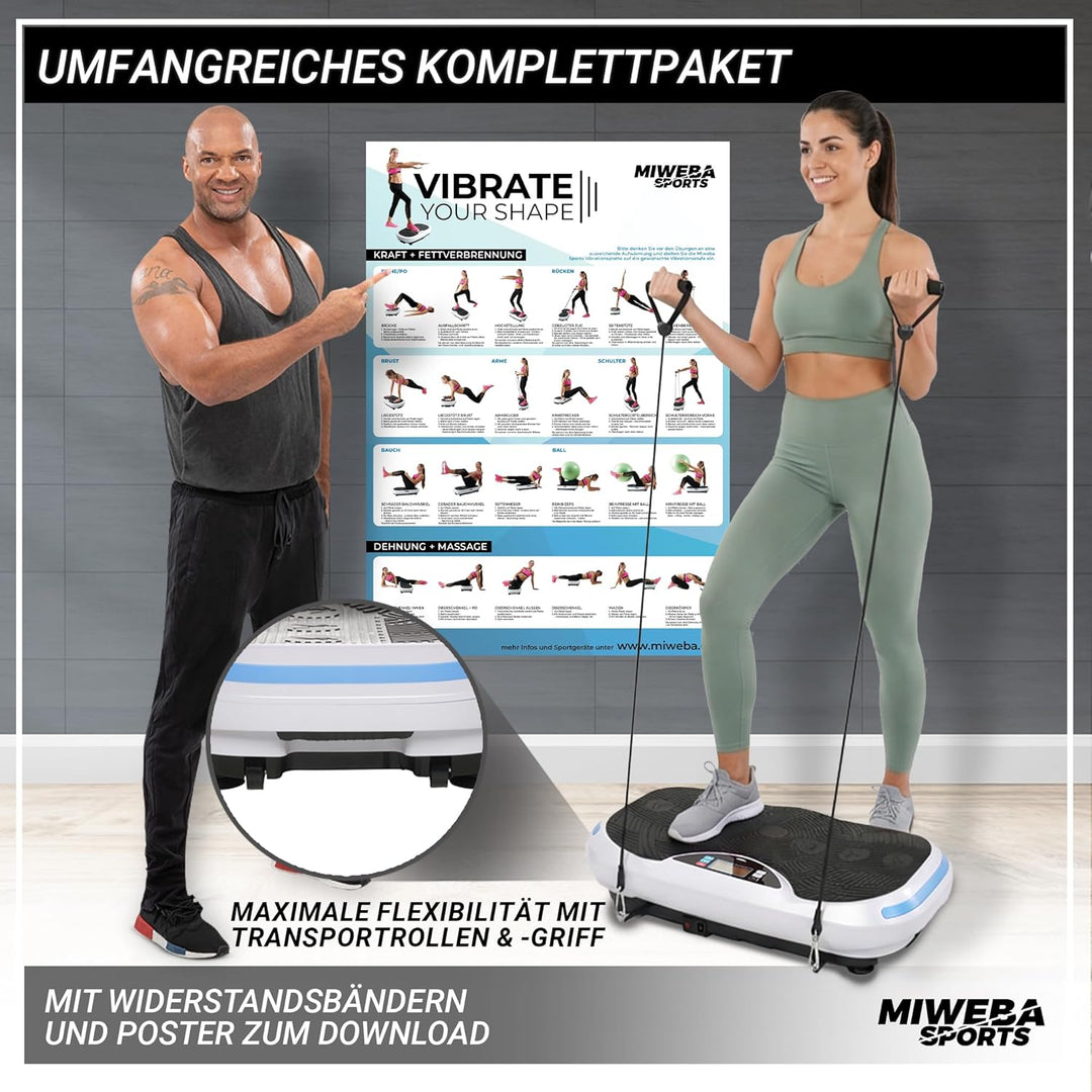 Miweba Sports Fitness 4D Wave Vibrationsplatte MV300 | 3 Jahre Garantie - 800 Watt - Armband Fernbed