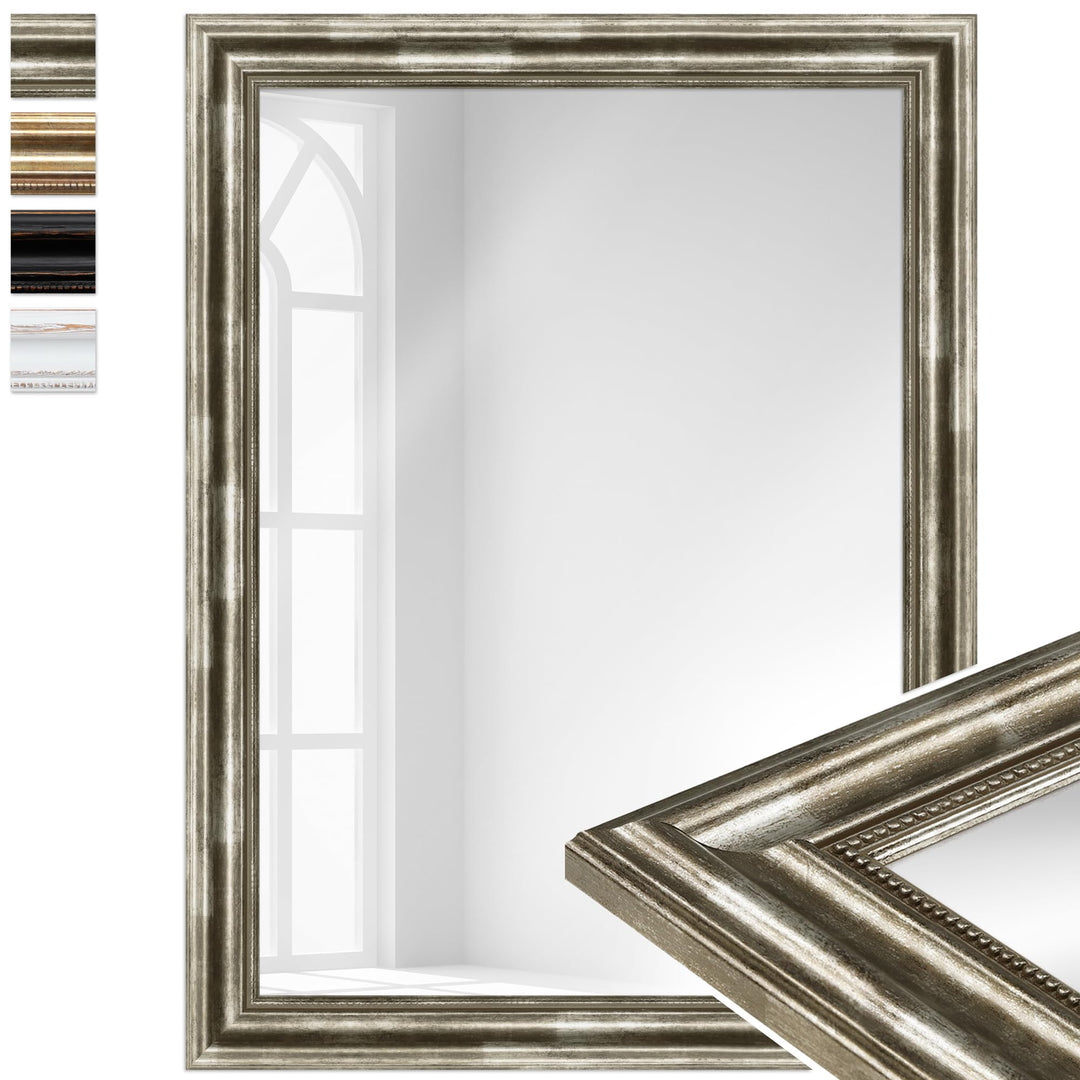 WANDStyle Spiegel Barock und Antik I Aussenmass: 60x80cm I Farbe: Silber I silberner Wandspiegel aus
