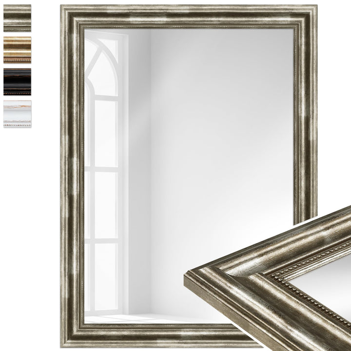 WANDStyle Spiegel Barock und Antik I Aussenmass: 60x80cm I Farbe: Silber I silberner Wandspiegel aus