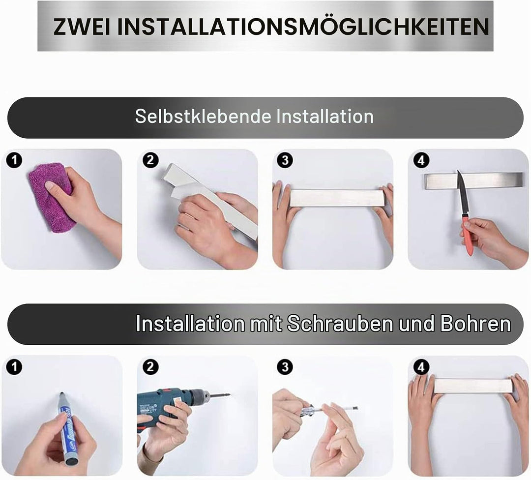 [Verbesserte 50cm]Trhillsbrad Magnetleiste Messer, 50cm Messerhalter Magnetisch mit 3 Haken Edelstah