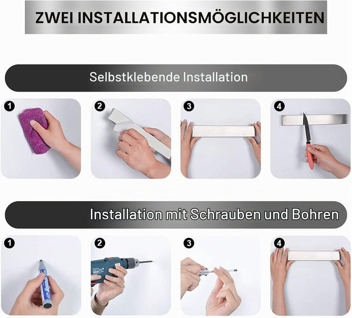 [Verbesserte 50cm]Trhillsbrad Magnetleiste Messer, 50cm Messerhalter Magnetisch mit 3 Haken Edelstah