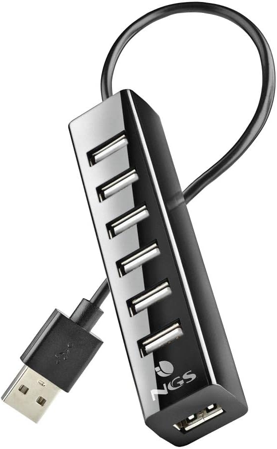 NGS IHUB7 Tiny - USB 2.0 Hub 7 Ports mit Power Adapter 5V/1A, universell kompatibel, Plug and Play