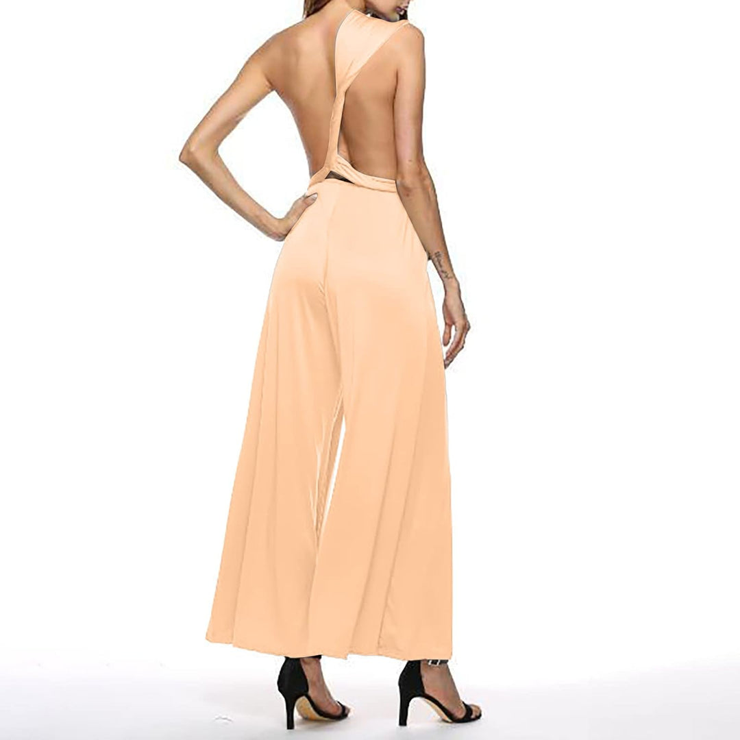 Ansenesna Jumpsuit Damen Sommer Lang Elegant Weites Bein Overall Frauen Rückenfrei V Ausschnitt Einf