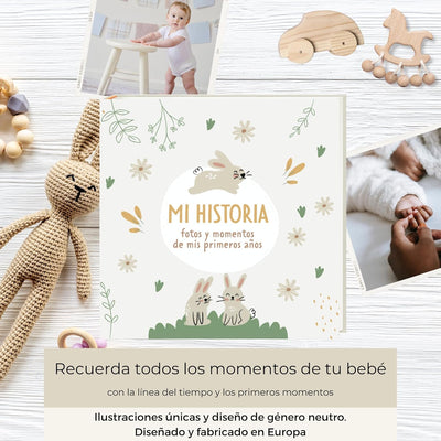 HuBorns - Babyalbum Erstes Jahr bis 5 zum Einkleben von Fotos und Beschriften, Fotoalbum Kinder mit