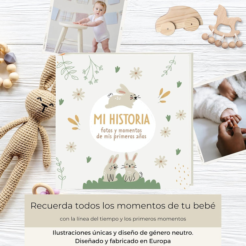 HuBorns - Babyalbum Erstes Jahr bis 5 zum Einkleben von Fotos und Beschriften, Fotoalbum Kinder mit