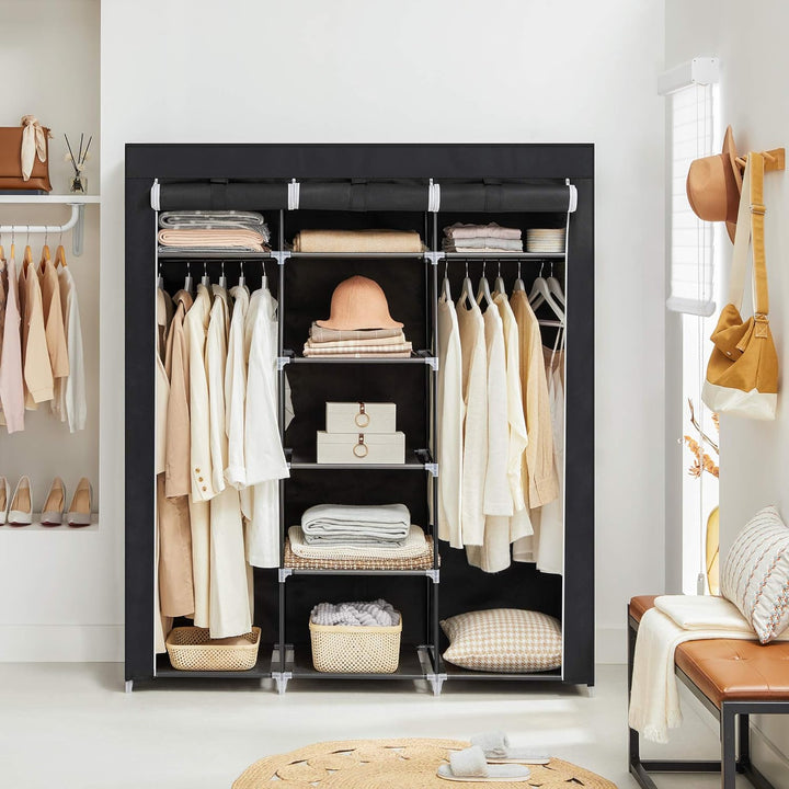 SONGMICS Kleiderschrank, Faltschrank, Faltbare Garderobe mit 2 Kleiderstange, 175x150x45 cm, schwarz