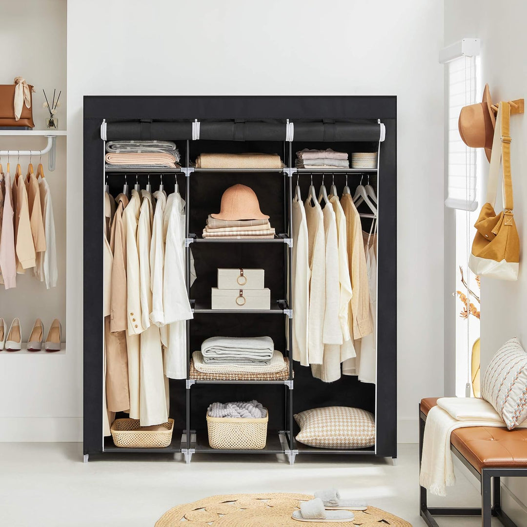 SONGMICS Kleiderschrank, Faltschrank, 175 x 150 x 45 cm, schwarz RYG12B & Schuhregal mit 10 Ebenen S