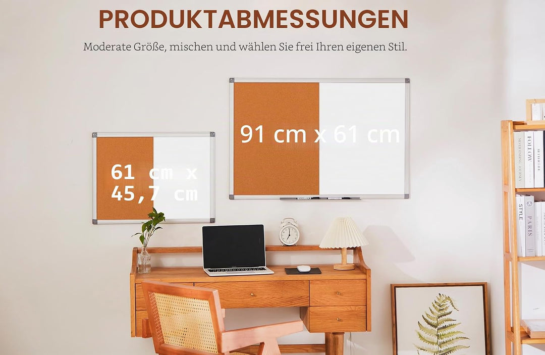 Swansea Whiteboard Magnettafel und Pinnwand Kork Wand Deko mit Aluminiumrahmen für Wohnung, Büro, Kü