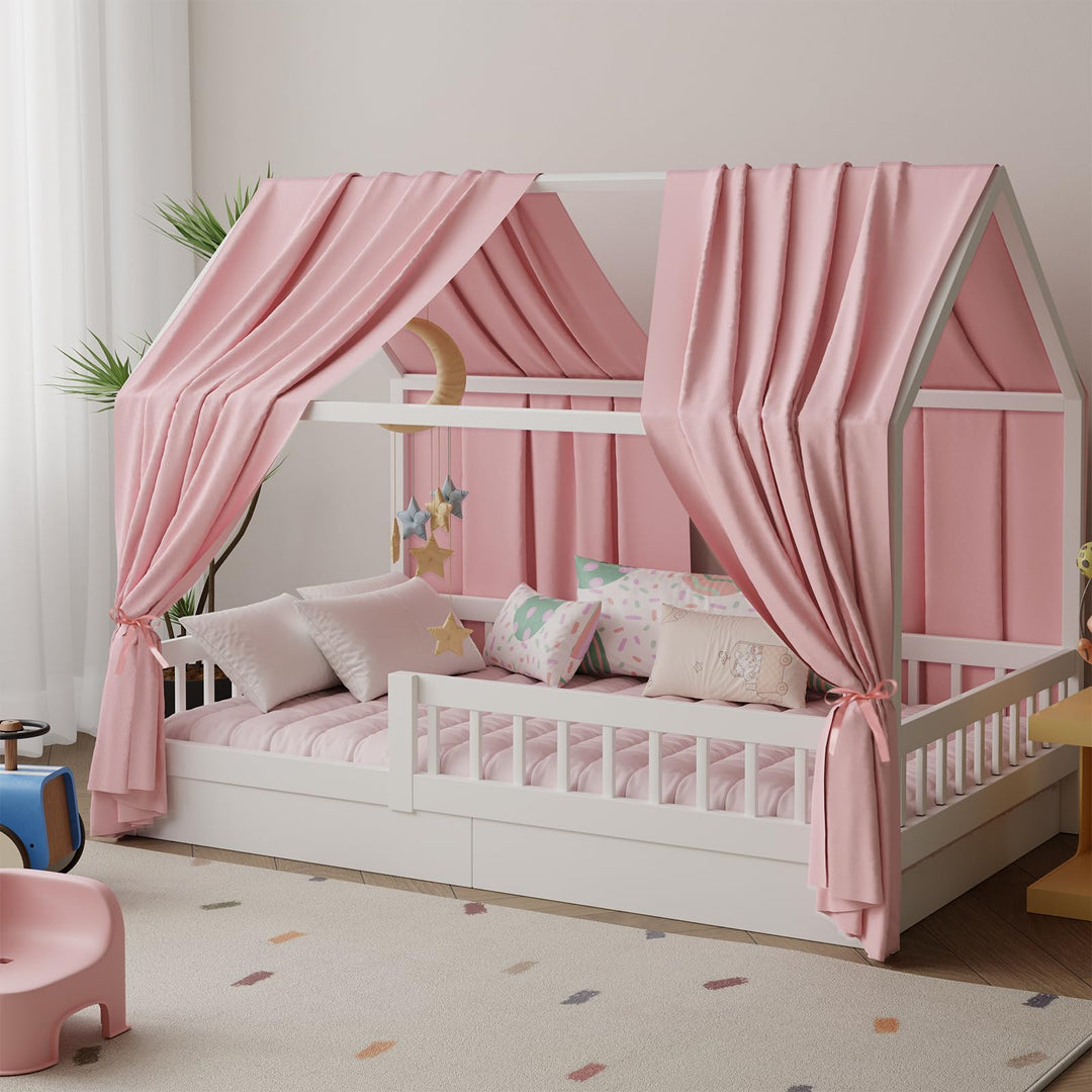 Hausbett Himmel in 5 Farben, 2er Set Betthimmel Hausbett aus weichem Baumwollstoff, Stoffhimmel für