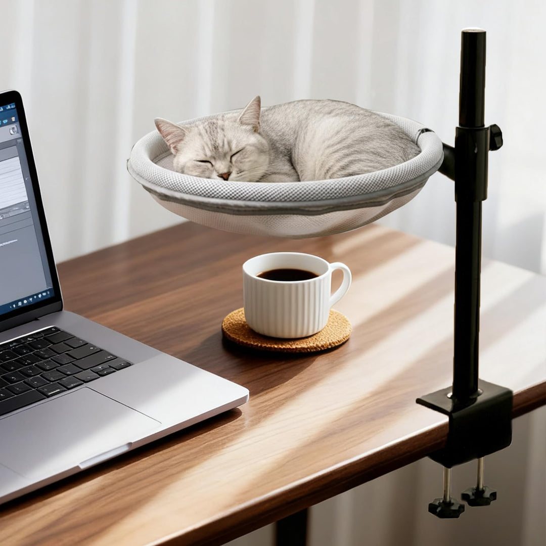 Katzenbett für Schreibtisch, 360° drehbar & Höhenverstellbar, Max 33lb, Katzenhängematte mit 2 wasch