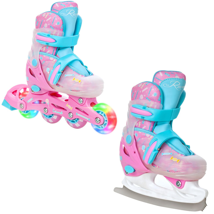 RAVEN 2in1 Schlittschuhe Inline Skates Inliner für Kinder Mädchen verstellbar mit LED Leuchtrad 30-3