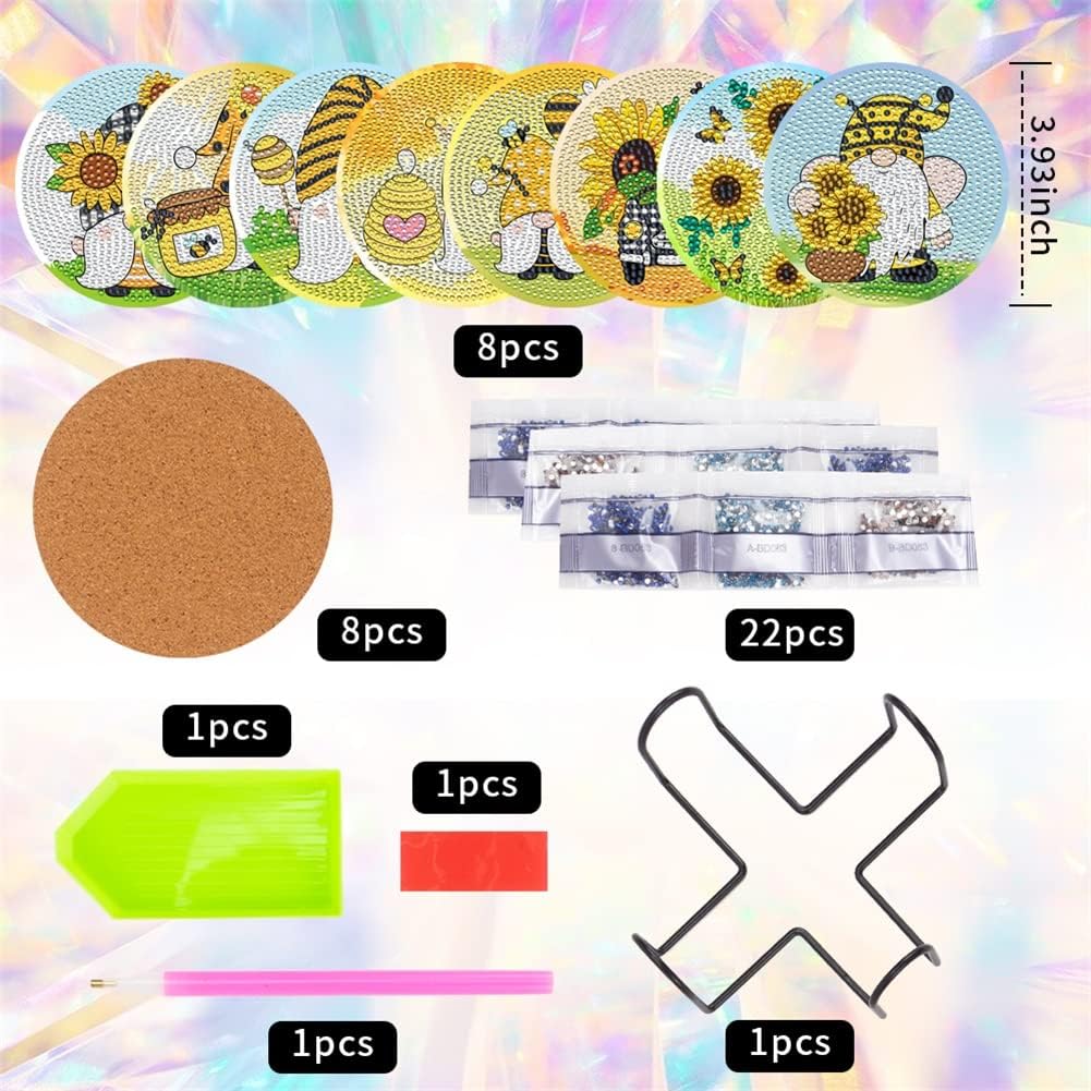 Diamond Painting Untersetzer, DIY Sonnenblume Diamant Malerei Glasuntersetzer mit Halter, rutschfest