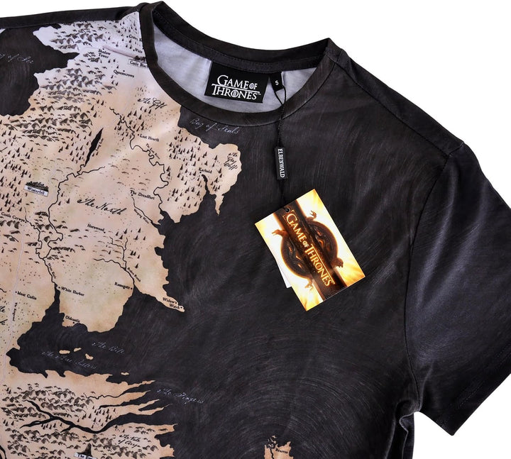 Elbenwald Game of Thrones T-Shirt Westeros und Essos Karte Rundum-Print für Herren schwarz - S