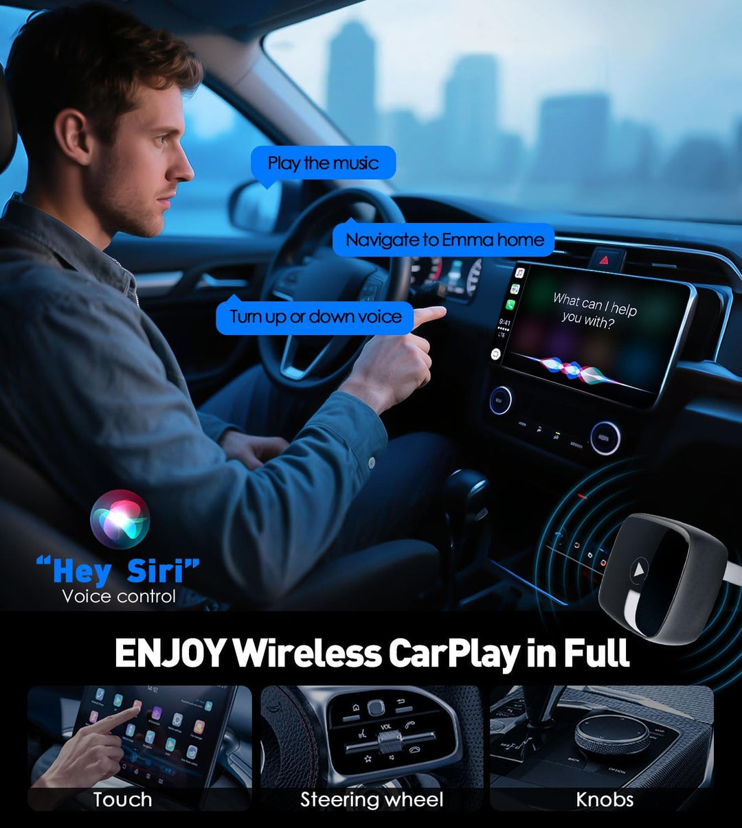 Wireless Carplay & Android Auto Adapter, bodrrcod Metalldesign Mini & Stabiler 2-in-1 Convert Wired