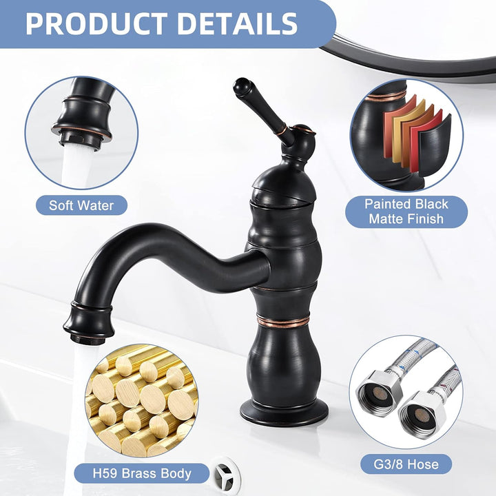 kisimixer Waschtischarmaturen Schwarz Matt Wasserhahn, Armaturen Waschtischarmatur 360°Schwenkbar au