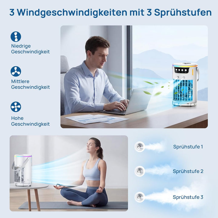 Mobile Klimaanlage, USB 4 In1 Mobile Klimagerät mit 3 Stufe Eis-Kühlnebel, Für Büro Zimmer und Schre