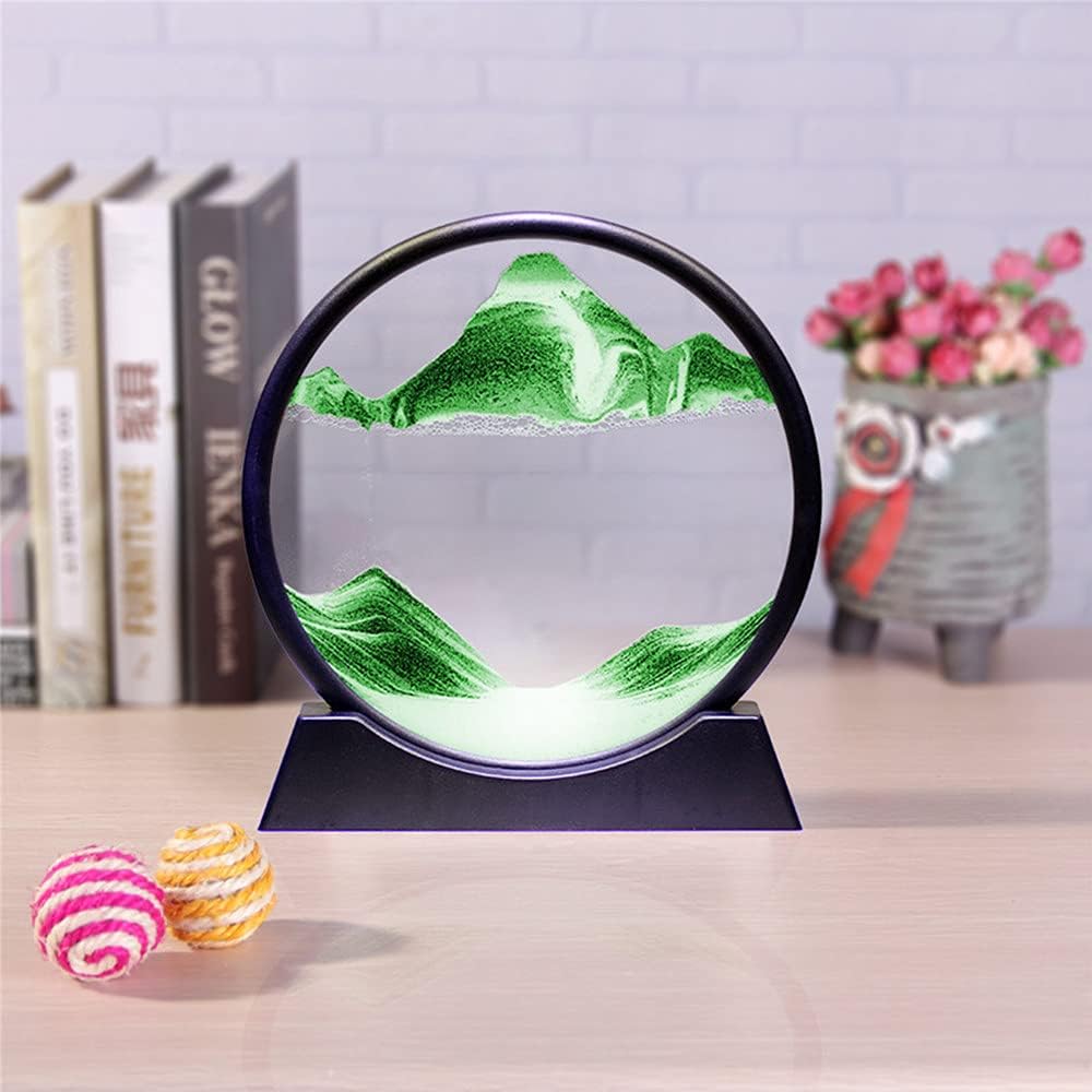 Arthink Bewegliche Sandkunst Bild in Bewegung, rundes Glas, 3D, Tiefseelandschaft, dynamische Sandku