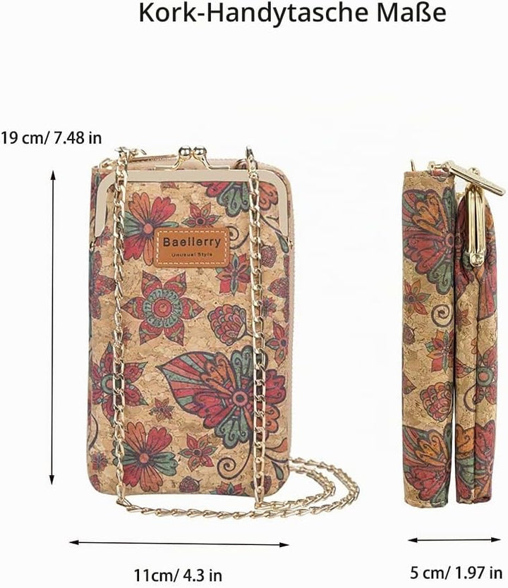 aolaso Kork Handytasche zum Umhängen Damen, Kleine Schultertasche Handytasche zum Umhängen mit Karte