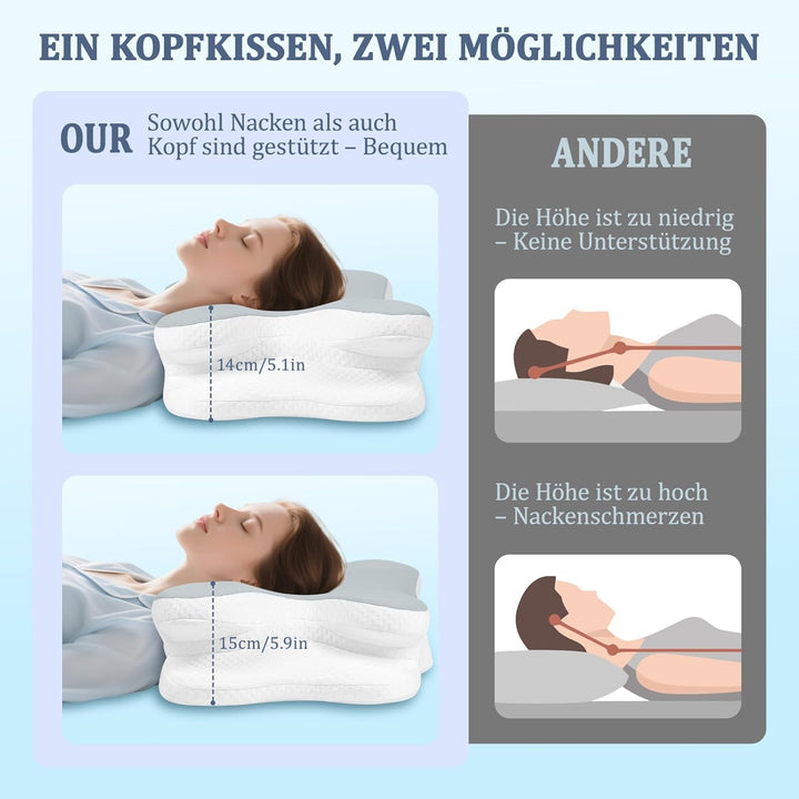 Nackenkissen - Orthopädisches Kopfkissen aus Memory Foam, Ergonomisches Kopfkissen gegen Nackenschme