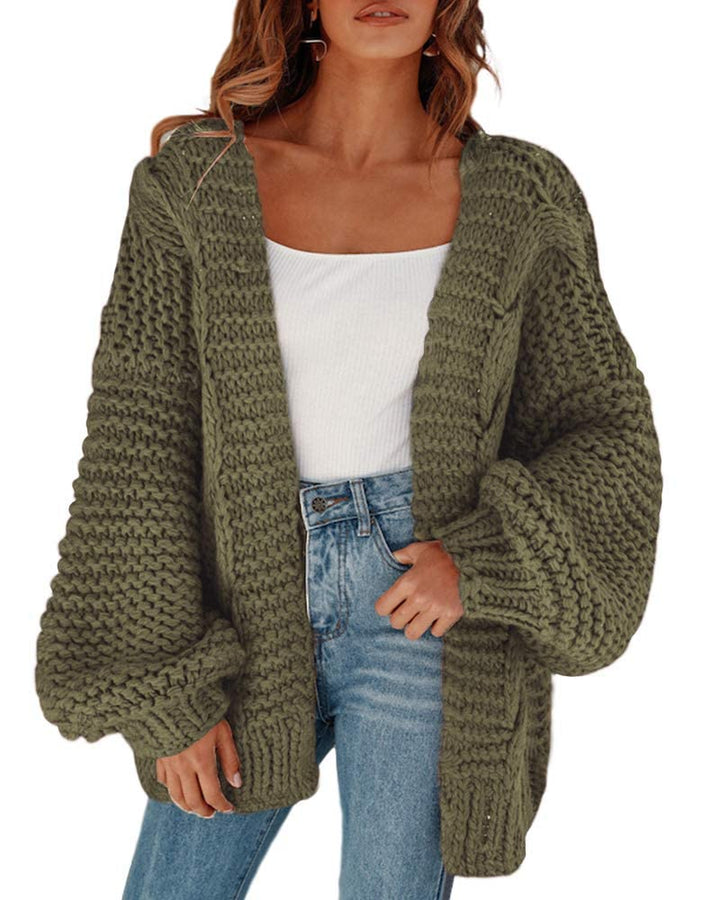 Cicy Bell Damen Strickjacken Cardigan Lose Laternenärmel Elegante Übergrosse Pullover L Armeegrün, L