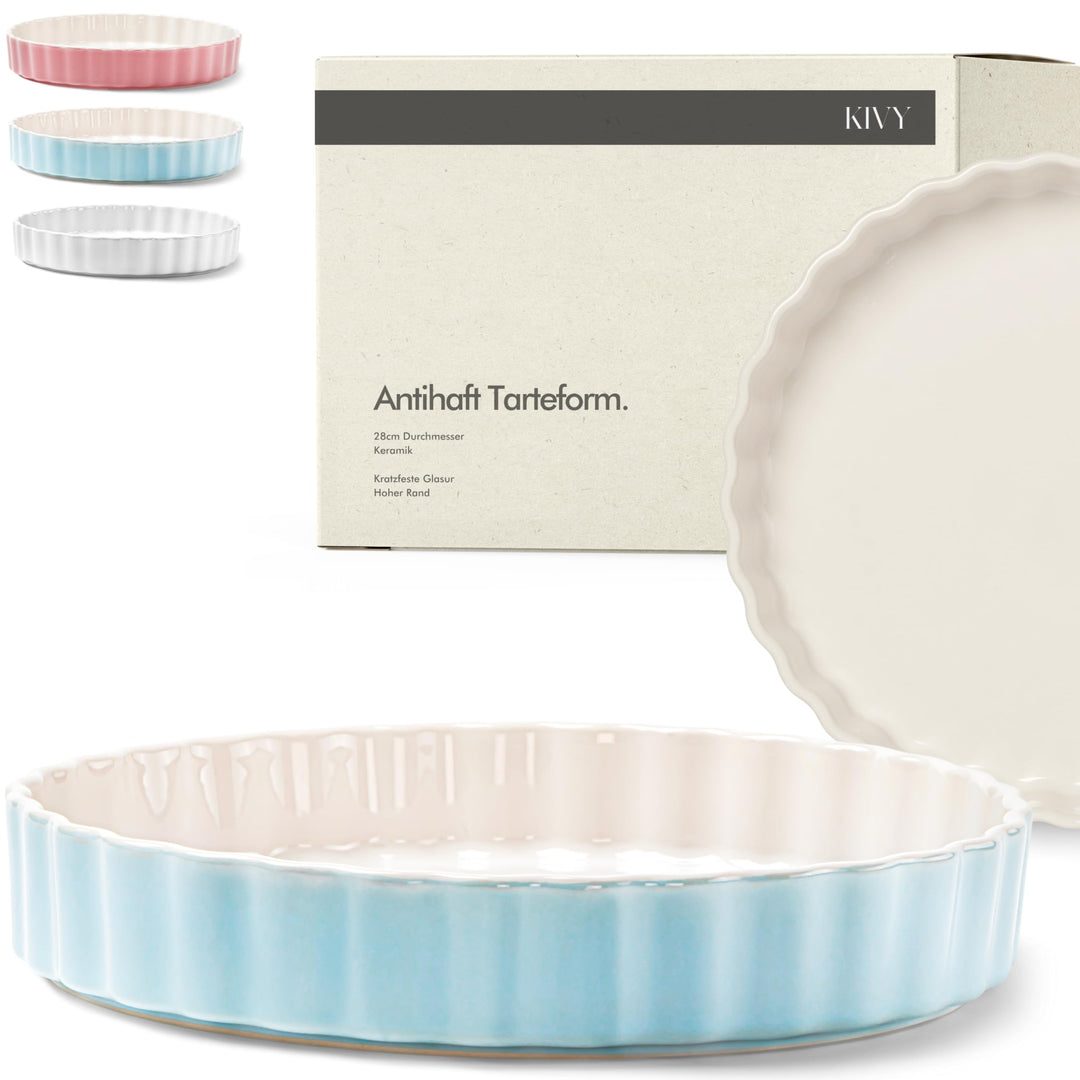 KIVY Quicheform Keramik 28cm - Antihaftbeschichtete Tarteform 28 cm rund - Tarteform Keramik 28 cm -