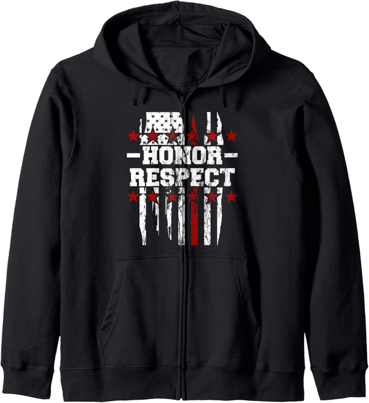 Ehre Respekt American Red Line Flag Patriotic Kapuzenjacke