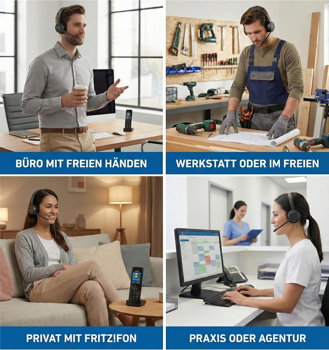 GEQUDIO GC-1 [Überarbeitete Neue Edition] DECT & Bluetooth Headset für AVM FritzBox - Verlängerter K
