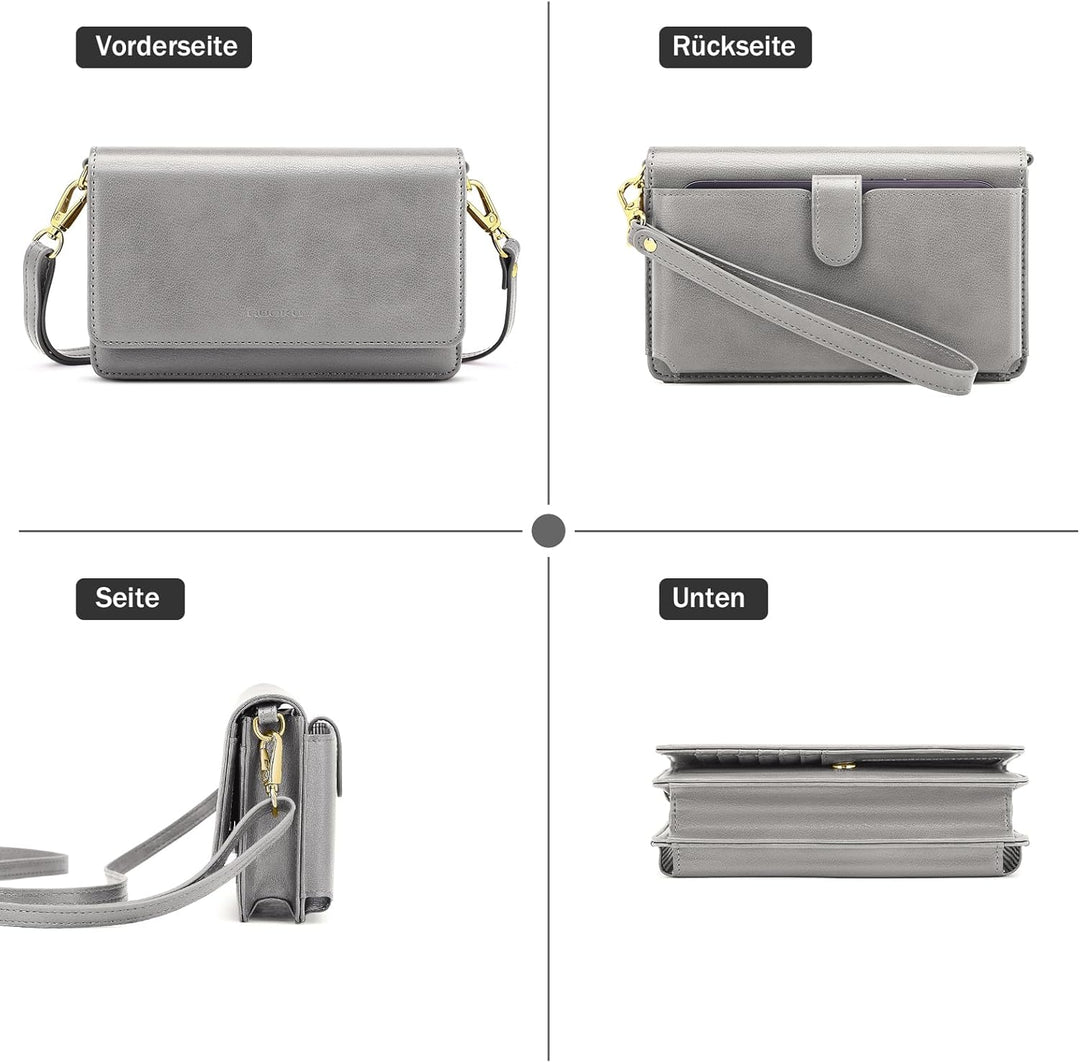 Nuoku Handytasche Zum Umhängen Damen mit Geldbörse, Crossbody Bag mit Funktionelle Fächer Grau, Grau
