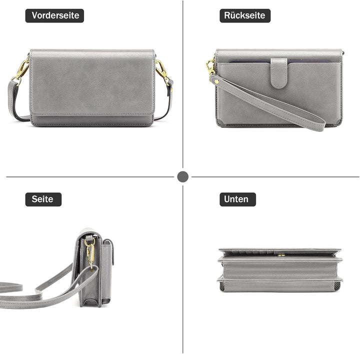 Nuoku Handytasche Zum Umhängen Damen mit Geldbörse, Crossbody Bag mit Funktionelle Fächer Grau, Grau