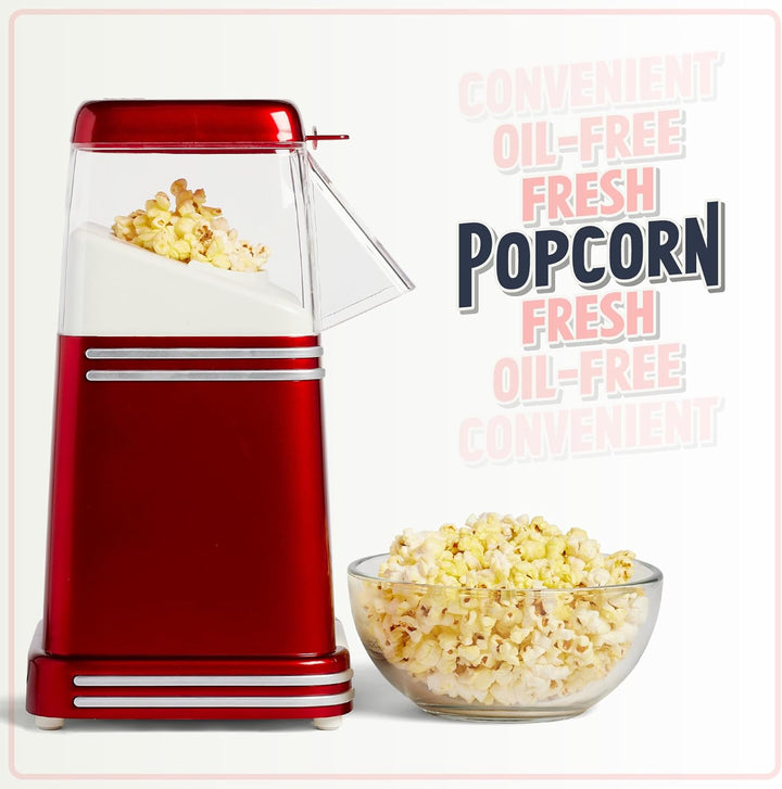 Nostalgia Heissluft-Elektropopcornmaschine, 1,9 Liter, Gesunde Öl-freie Popcorn mit Messlöffel, Retr