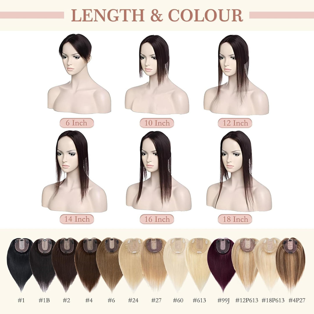 Elailite Hair Topper Echthaar #4P27 Mittelbraun/Honigblond 15cm Clip in Toupet Damen Extensions Haar