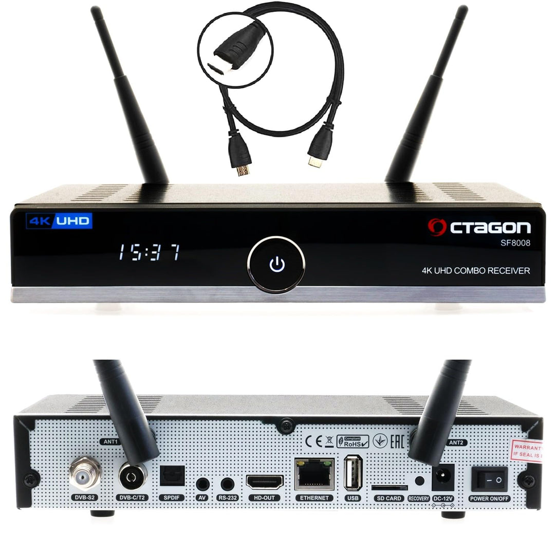 Octagon SF8008 UHD 4K Combo Receiver, Sat- Kabel- & DVB-T2 Receiver, E2 Linux & Define OS, DVB-S2X &