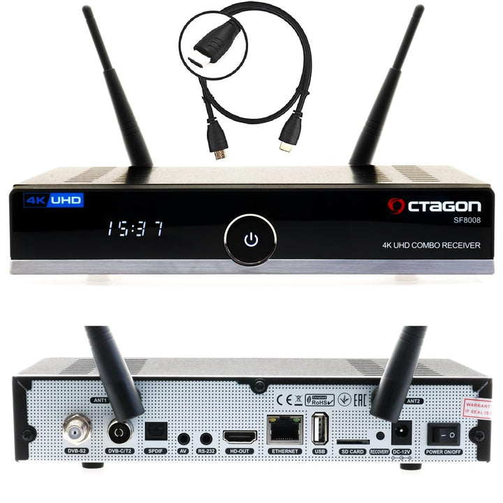 Octagon SF8008 UHD 4K Combo Receiver, Sat- Kabel- & DVB-T2 Receiver, E2 Linux & Define OS, DVB-S2X &