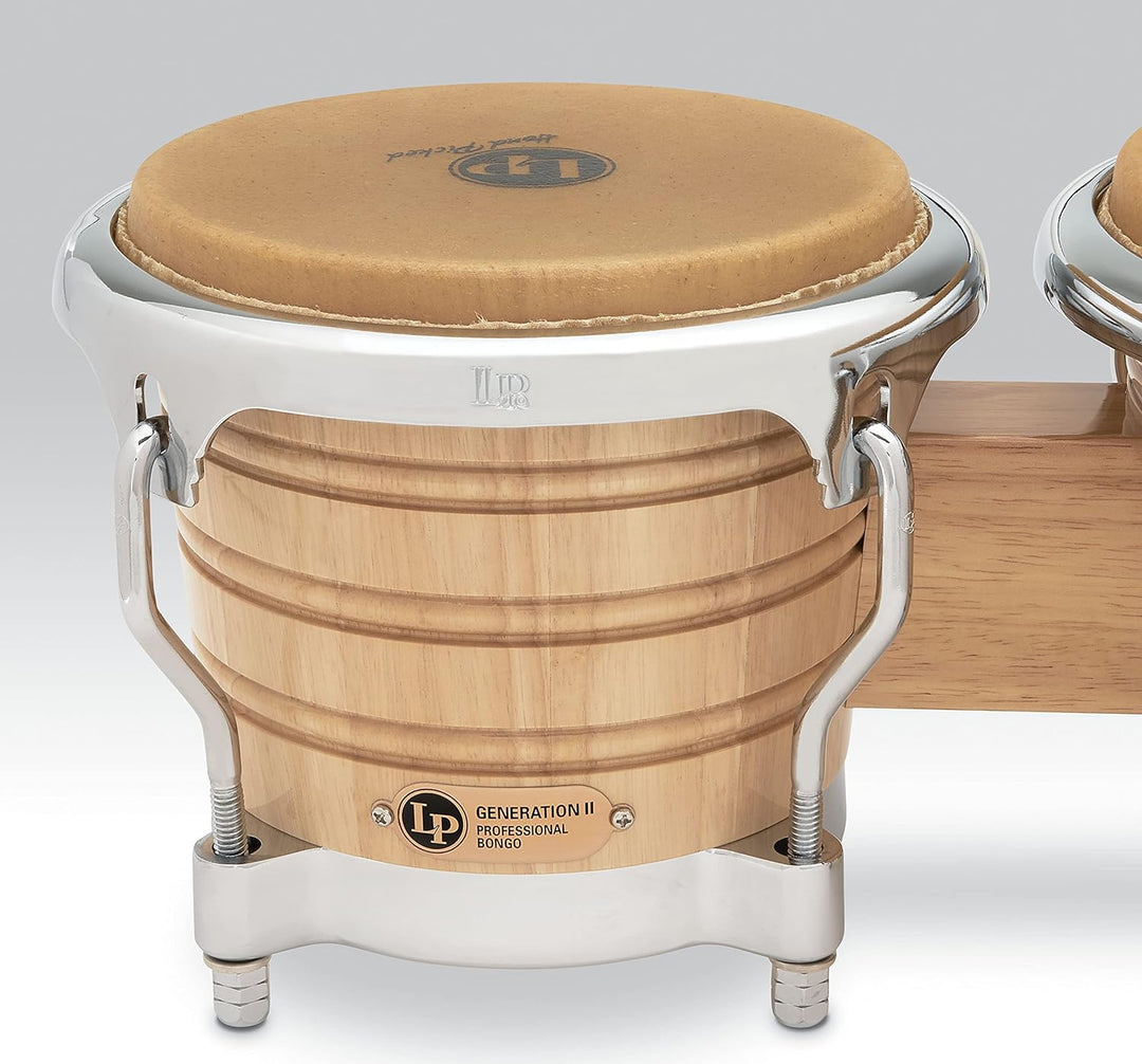 LP Latin Percussion LP813602 Generation II Wood Bongo Natural Chrome Hardware Comfort Curve II Natur