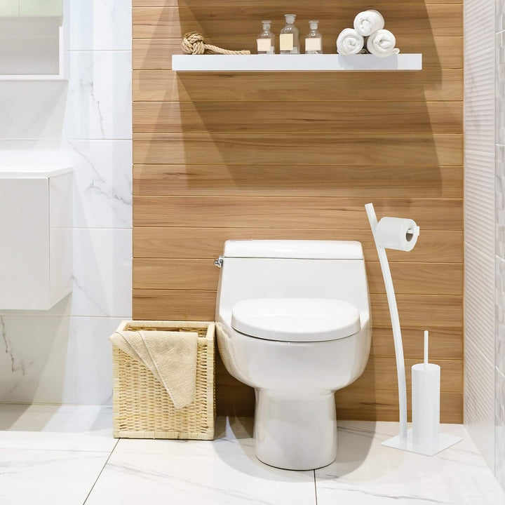 Relaxdays weiss, Garnitur, Toilettenpapierhalter, Bürste, WC-Bürstenhalter, hygienisch, HxBxT: 78x29