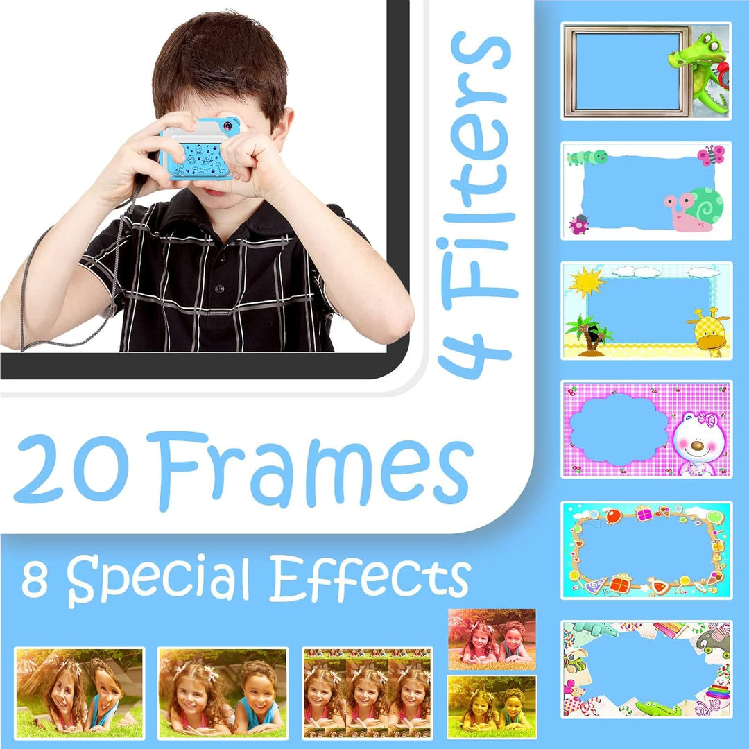 KinderKamera- DigitalKamera Sofortbildkamera Print 1080P 2.4 Zoll Bildschirm Videokamera Schwarzweis