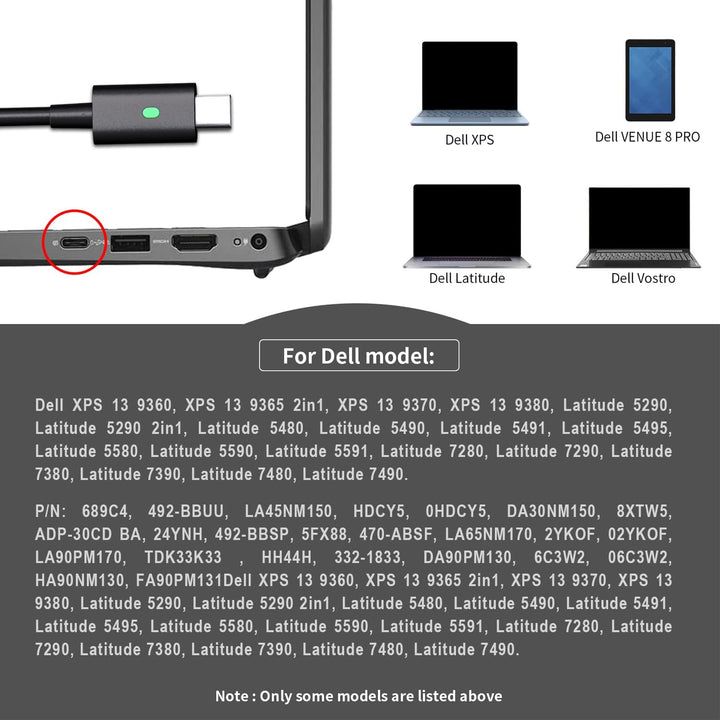 20V 4.5A 90W Ladegerät USB C für Dell Latitude 11 12 13 5175 5285 5289 7275 7285 7370 5280 5480 7280
