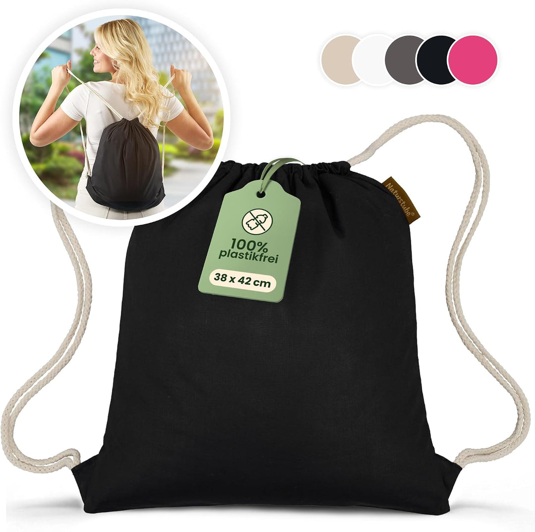 Baumwoll 10er Set Schwarzer Turnbeutel Sportbeutel Zuziehbeutel Gymsack Sack Jute Schule Rucksack, S