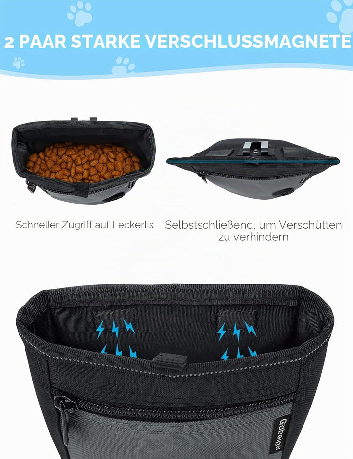 Gobeigo Hunde Leckerlibeutel und Training-Clicker, Zwei magnetische Verschlüsse gegen Verschütten, 2