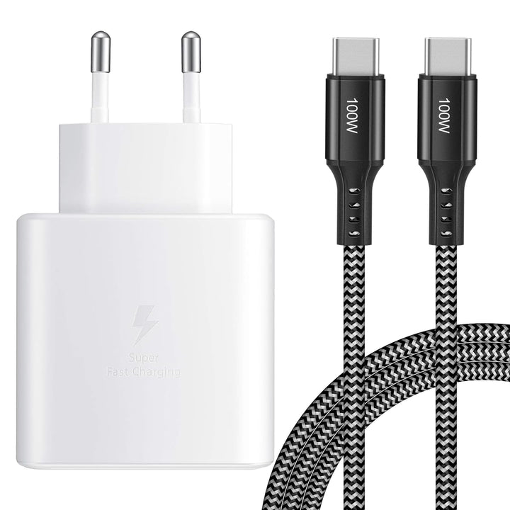 45W USB C Schnellladegerät Super Fast Netzteil USB C Ladegerät mit (2m, 100W) USB C Nylon Kabel für