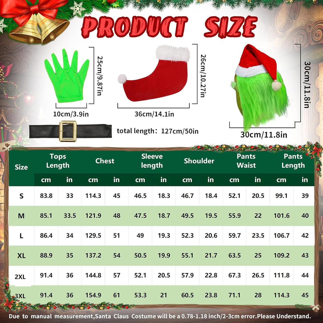 7 Pcs Kostüm Erwachsene Mit Maske,Grün Grosses Monster Kostüm,Weihnachtsmann Nzüge Outfits Halloween