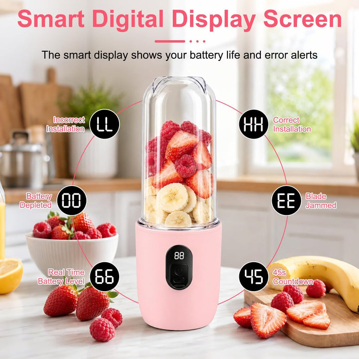 Tragbarer Mixer Smoothie Maker, 500 ml Mixer Smoothie Maker to Go mit Digitalanzeige, 16-Blatt Tragb