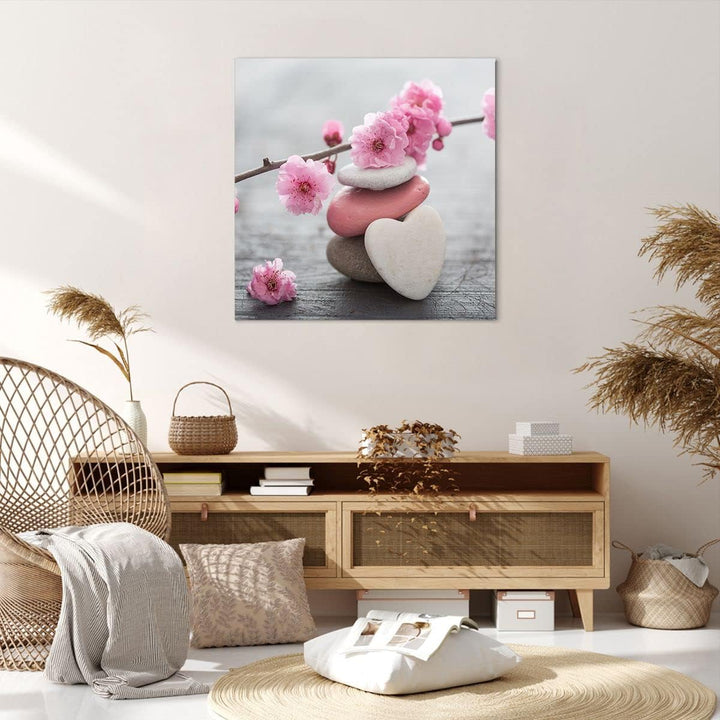 Bilder auf Leinwand 70x70cm Leinwandbild Yoga weiblich Blume Gesundheit Gross Wanddeko Bild Schlafzi