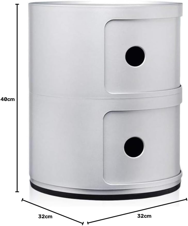 Kartell Componibili, 2 Elements, Silber, Runde Basis 2-fächer Silber, 2-fächer Silber