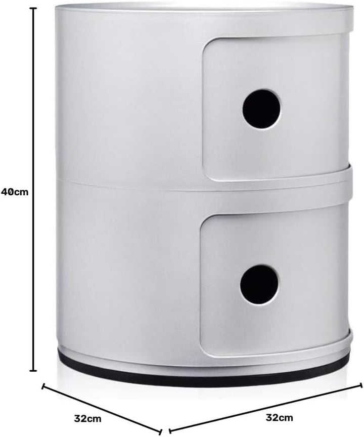 Kartell Componibili, 2 Elements, Silber, Runde Basis 2-fächer Silber, 2-fächer Silber