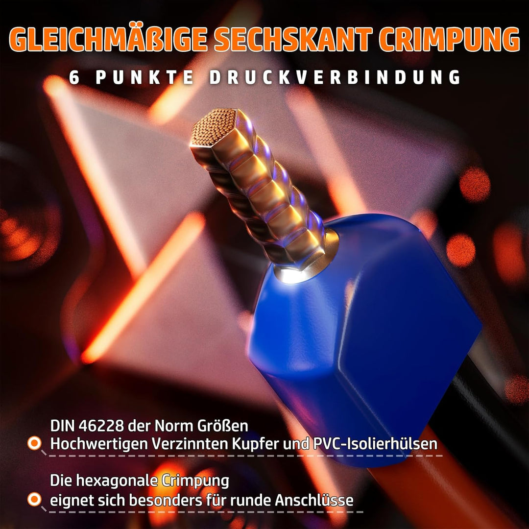 PEBA Crimpzange Aderendhülsen Set, Sechskant Crimpzange [0,08-10 mm²] mit 21 Arten Isolierte Aderend