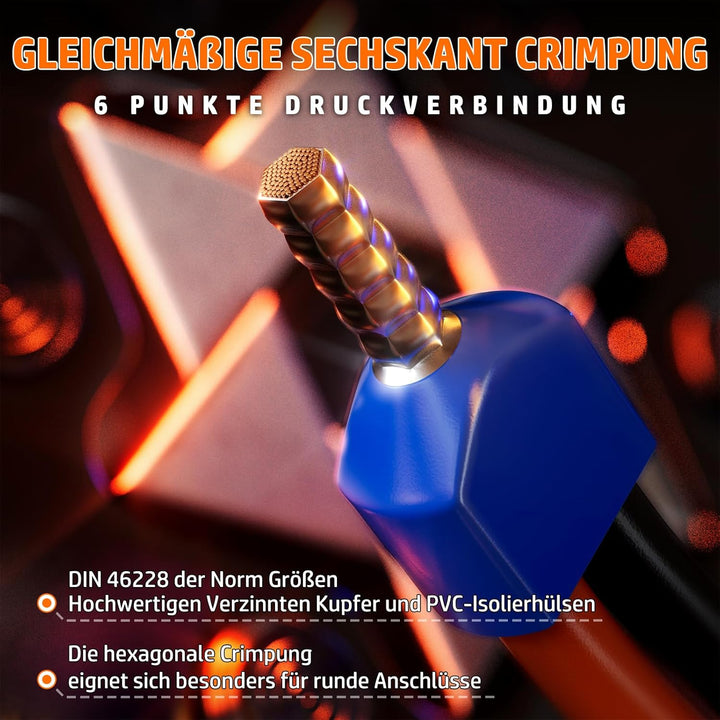 PEBA Crimpzange Aderendhülsen Set, Sechskant Crimpzange [0,08-10 mm²] mit 21 Arten Isolierte Aderend