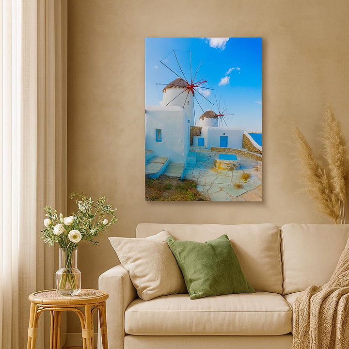 Bilder auf Leinwand 55x100cm Leinwandbild mit Rahmen Griechenland Insel Küste Haus Gross Wanddeko Bi